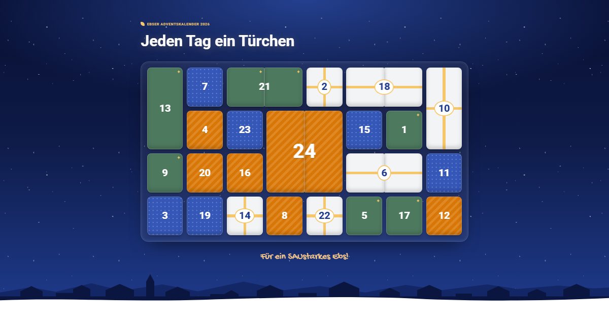 Der Ebser Adventskalender mit 24 Türchen vor dem nächtlichen Ebermannstadt